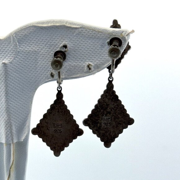 Estate Sterling Silver 925 Abalone Inlay Dangle Earrings Screw Back 8.7g - Picture 3 of 8